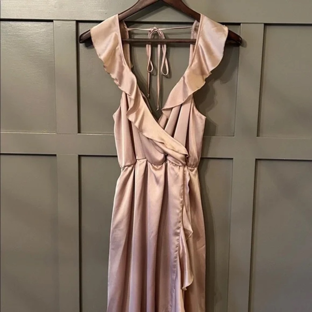 Show Me Your MuMu Champagne Satin Ruffle Wrap Maxi Dress - Picture 6 of 10